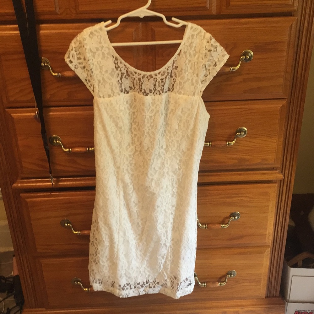 White open back lace dress